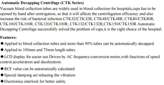 Centrifuge Decapping Otomatis CTK 80 Klinis Untuk Rumah Sakit
