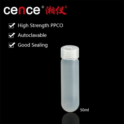 PP PPCO Bahan tabung sentrifugal dengan tutup penyegelan 50ml High Speed Tube Max RCF 50000xg