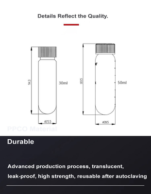 PP PPCO Bahan tabung sentrifugal dengan tutup penyegelan 50ml High Speed Tube Max RCF 50000xg
